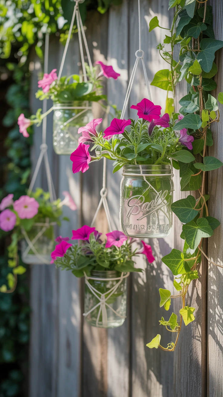 3. Hanging Mason Jar Flower Arrangements
