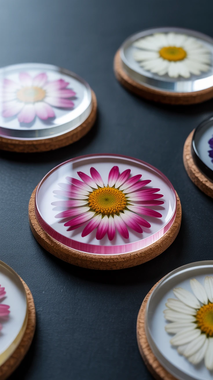 3. Minimalist Single Bloom Coaster Set