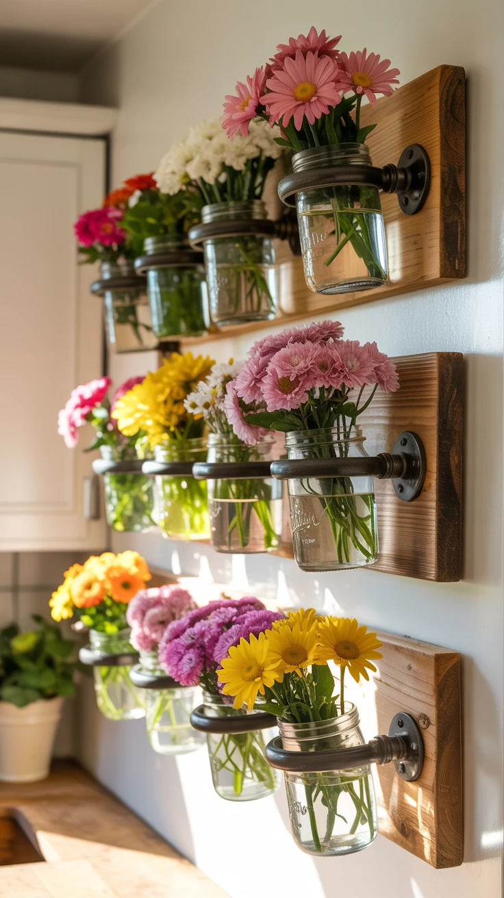 4. Mason Jar Wall Sconces for Vertical Garden Vibes