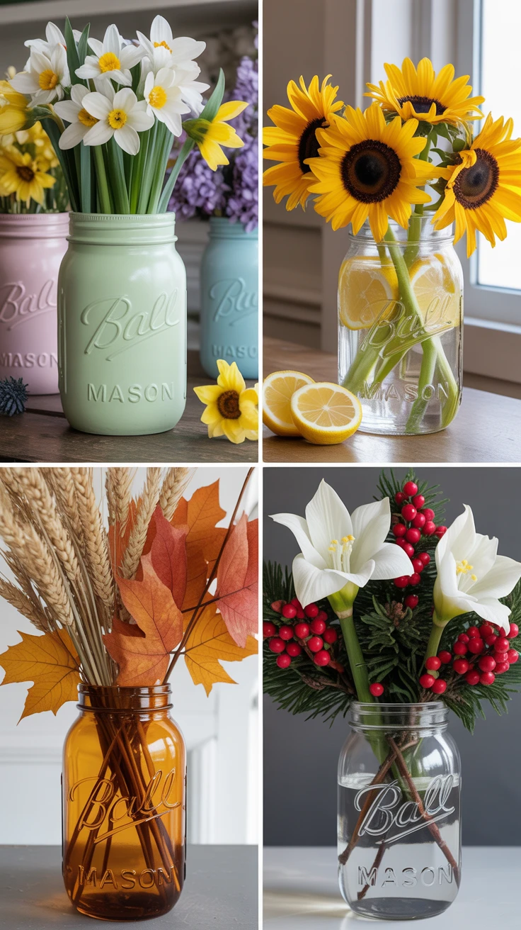 4. Seasonal Mason Jar Vase Decorations