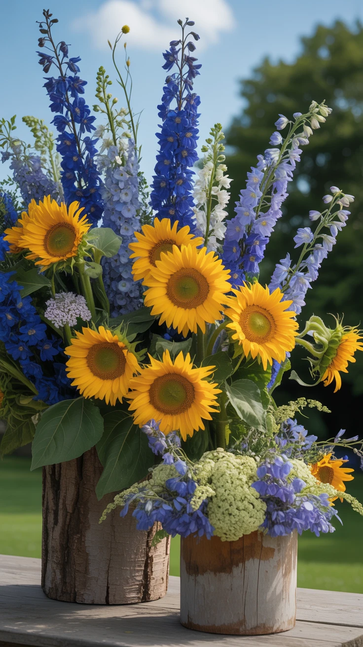 4. Sunflower and Delphinium Drama