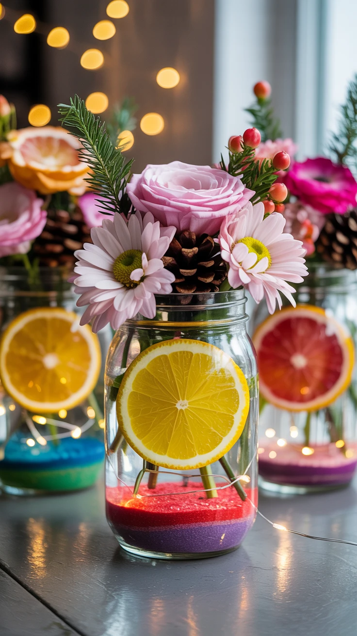 7. Mason Jar Flower Arrangements with Unique Fillers