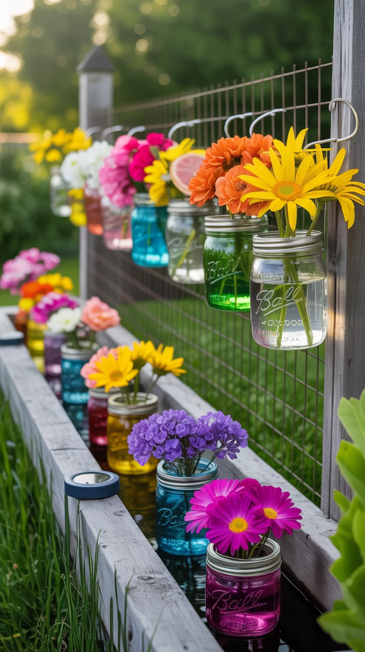 9. Outdoor Mason Jar Flower Displays