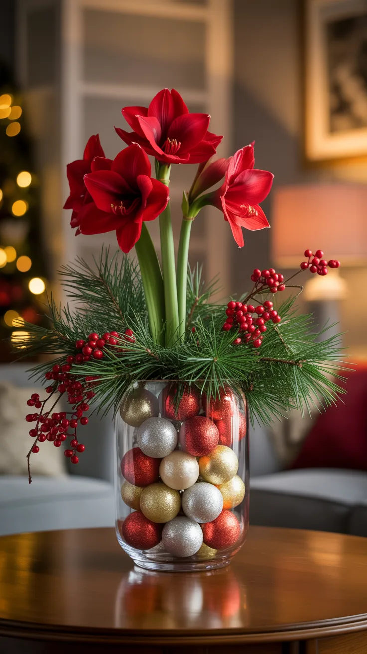 10. Glass Ornament Vase Arrangement