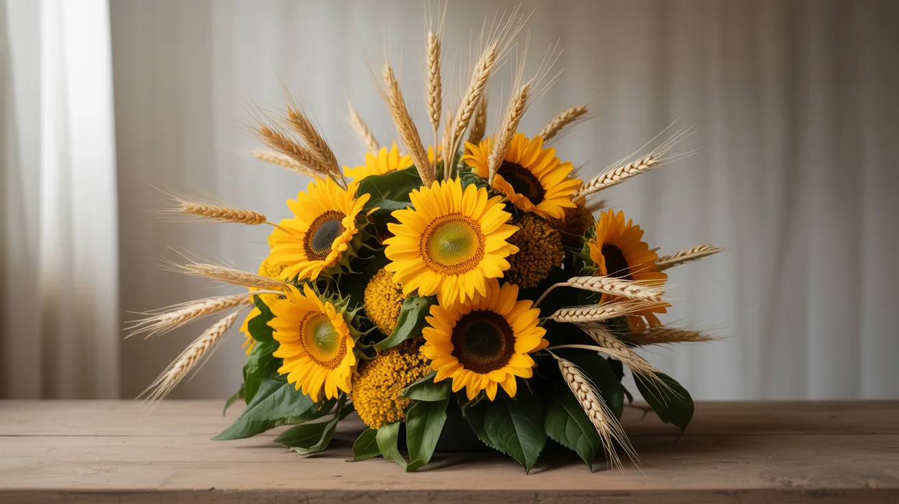 6. Bold Sunflower and Wheat Display