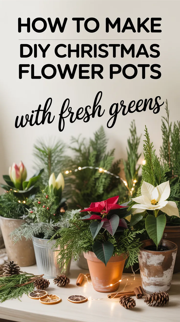 How to Make DIY Christmas Flower Pots with Fresh Greens – Pinterest image