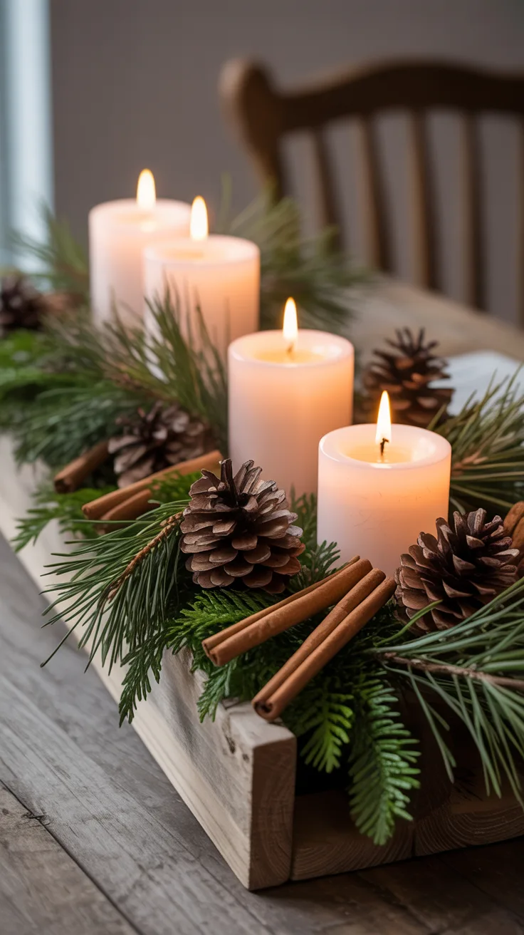 Rustic Pine and Candle Centerpiece illustrative image