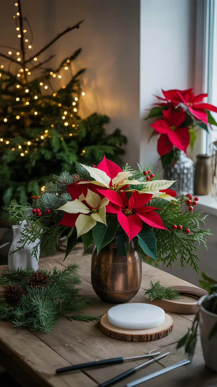 Step-by-Step Guide to Creating a Christmas Flower Arrangement illustrative image