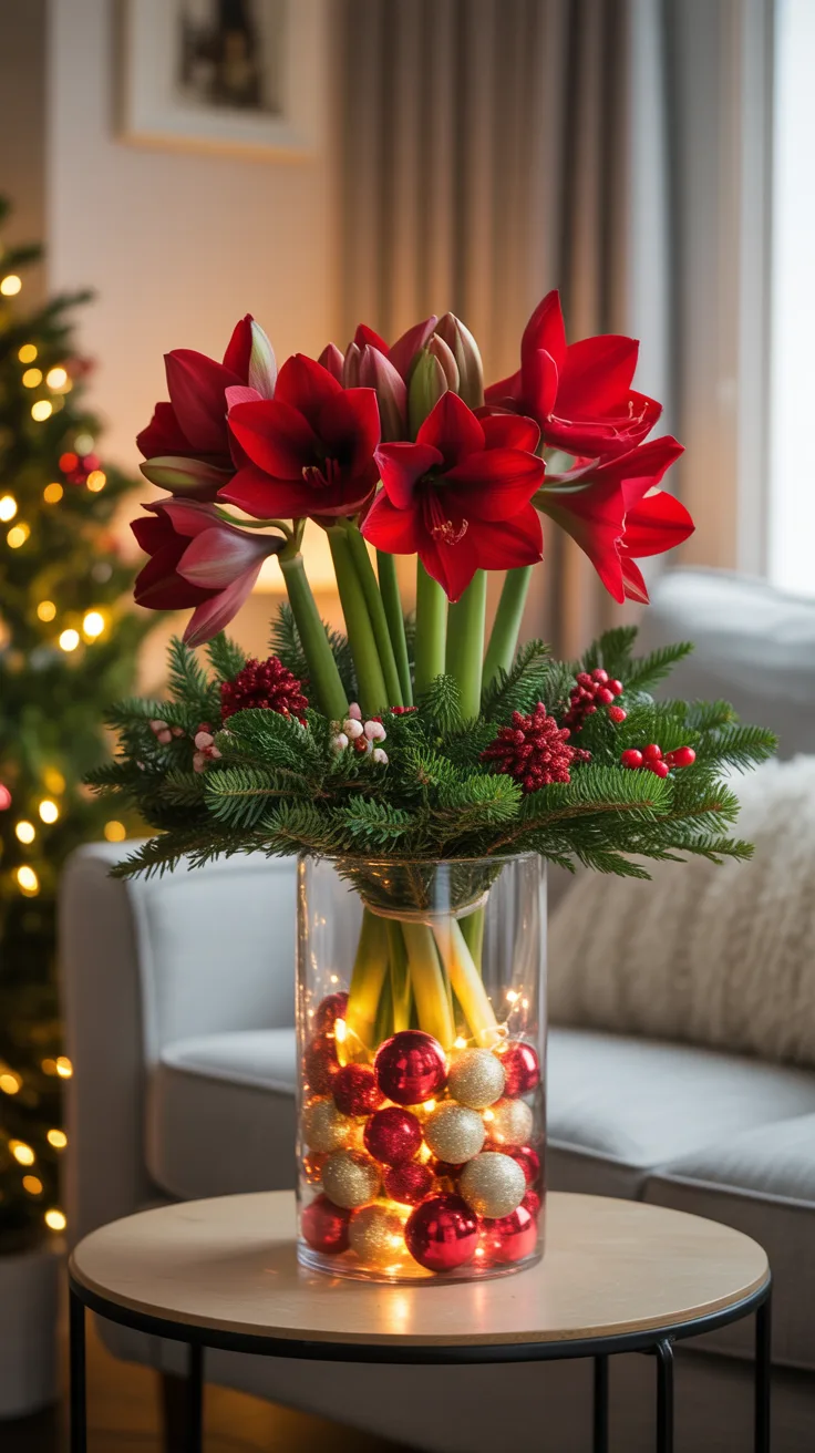 10. Ornament-Filled Vase Arrangement (Living Room)