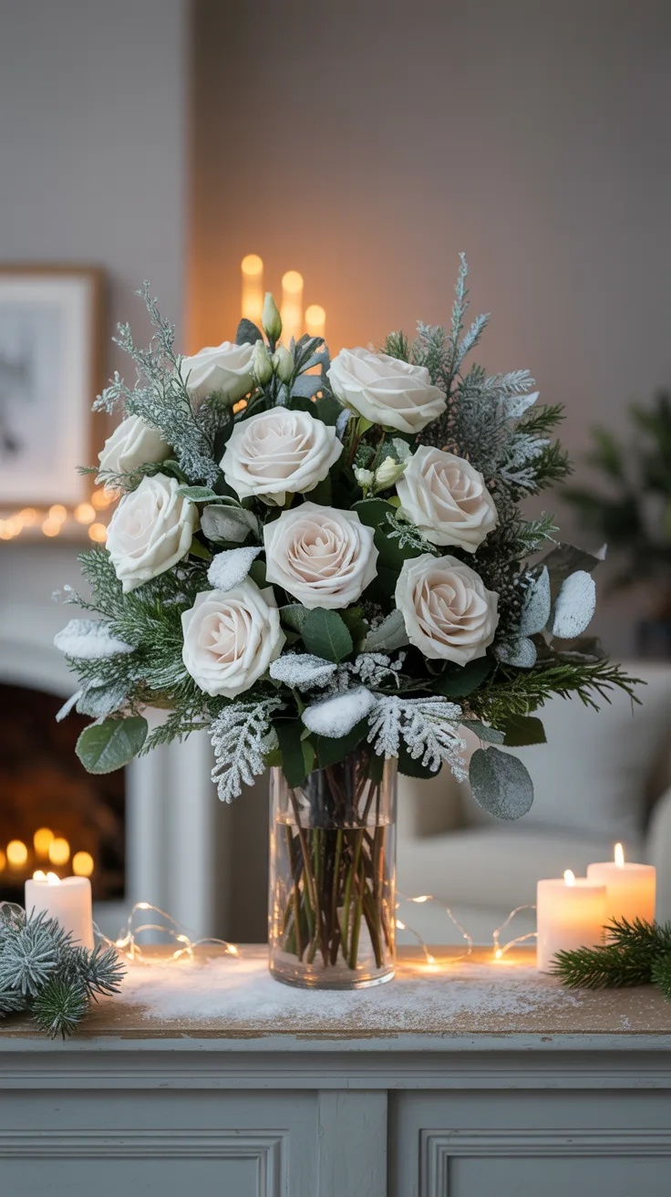 3. Frosted Winter Bouquet (Mantel)