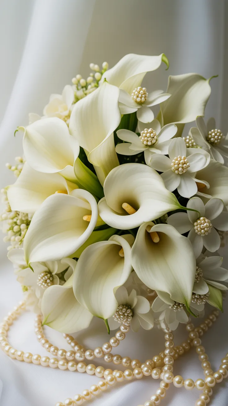 7. 30th Anniversary: Pearl-Adorned Lily Arrangement
