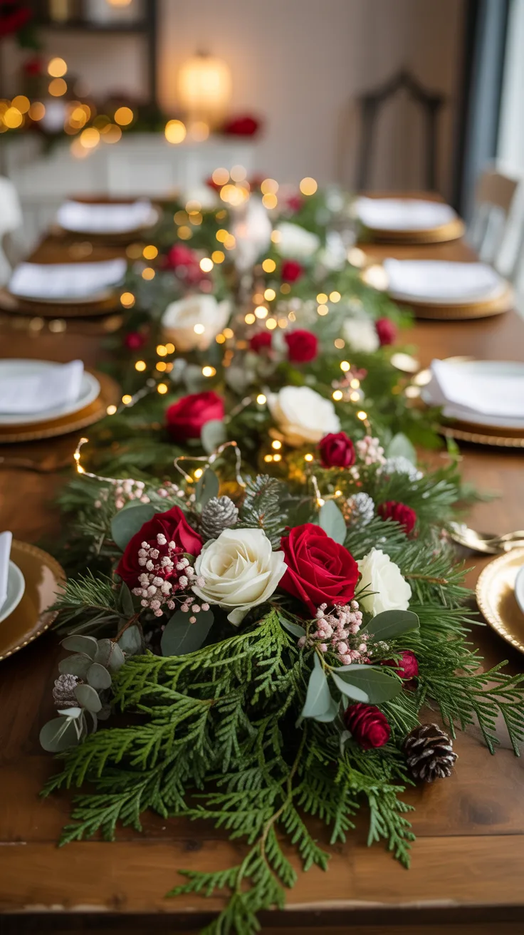 9. Christmas Garland Table Runner (Dining Table)