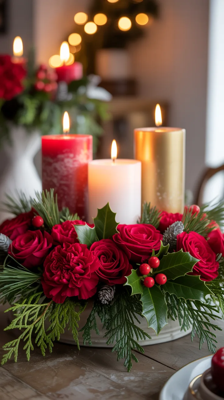 Festive Candle and Flower Centerpiece