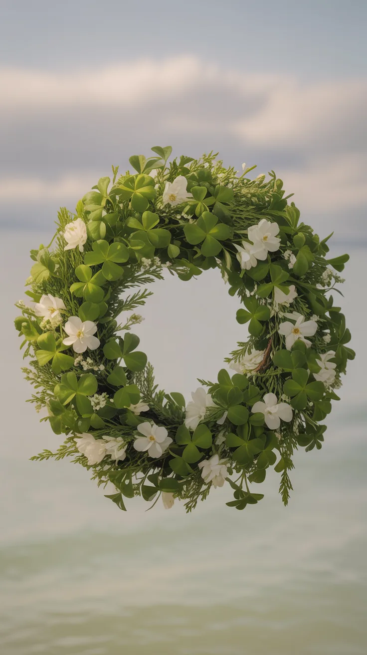 1. Traditional Green and White Shamrock Wreath