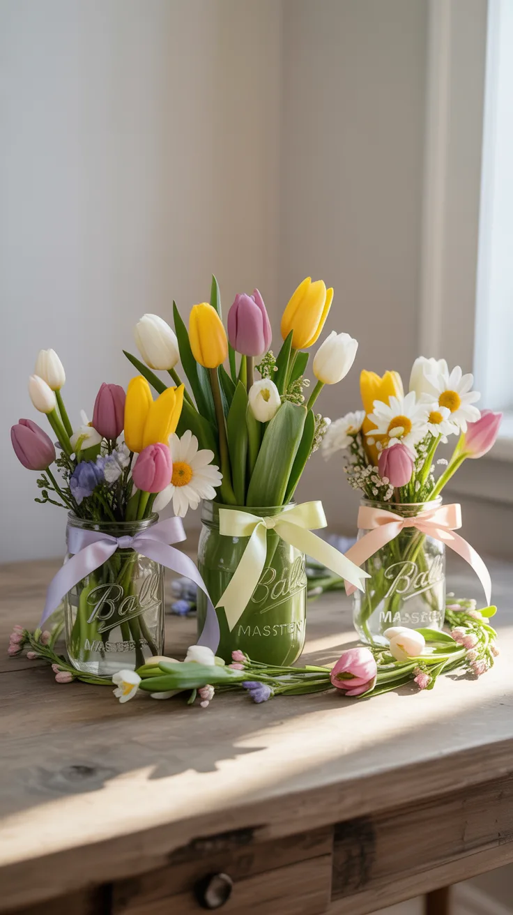 11. Mini Mason Jar Easter Centerpiece Trio