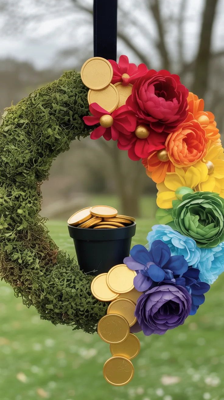 2. Rainbow and Gold Coins Floral Design