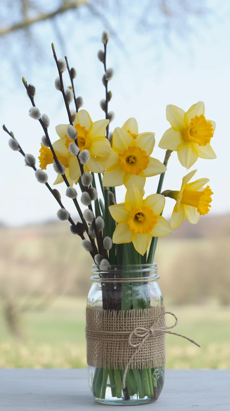 3. Rustic Daffodil and Pussy Willow