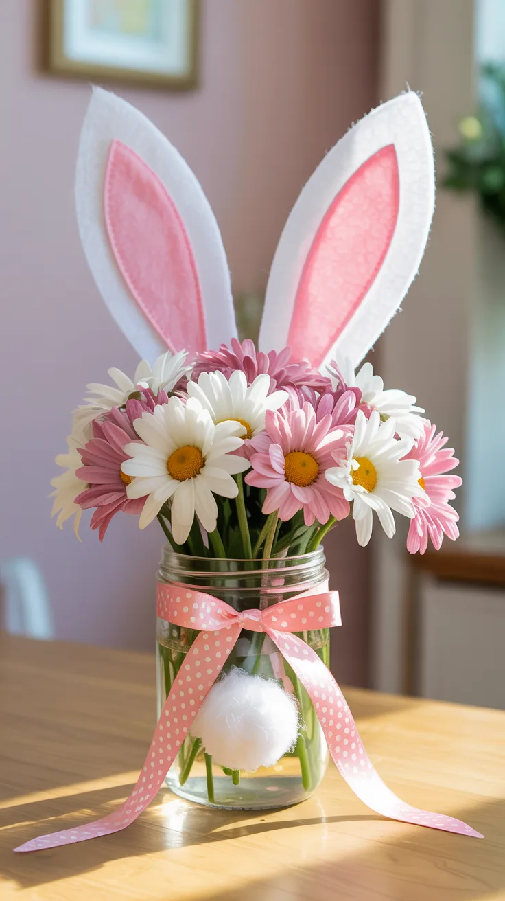 7. Easter Bunny-Themed Daisy Display