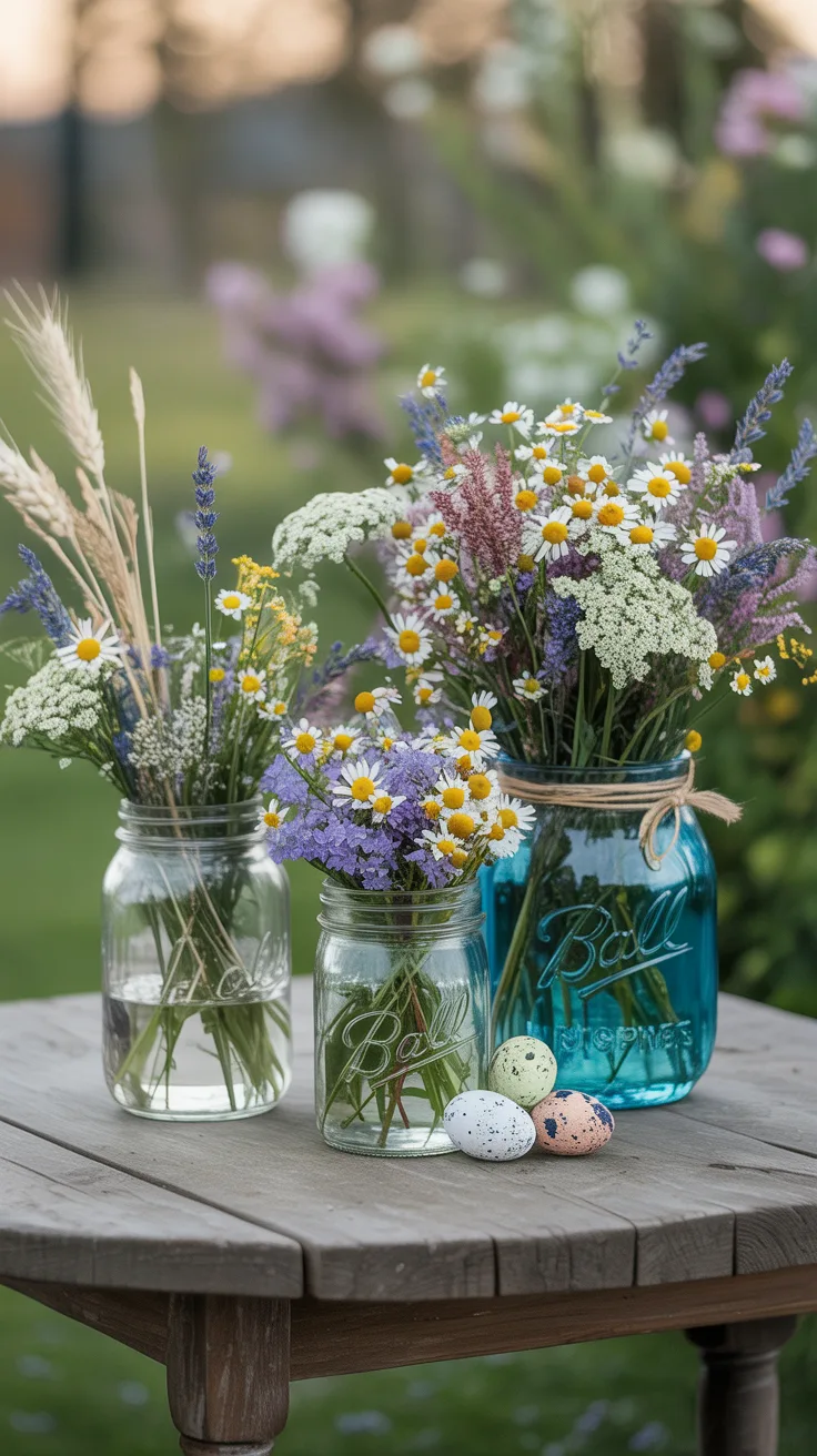 1. Mason Jar Wildflower Bouquets