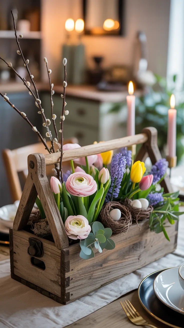 2. Wooden Box Centerpieces