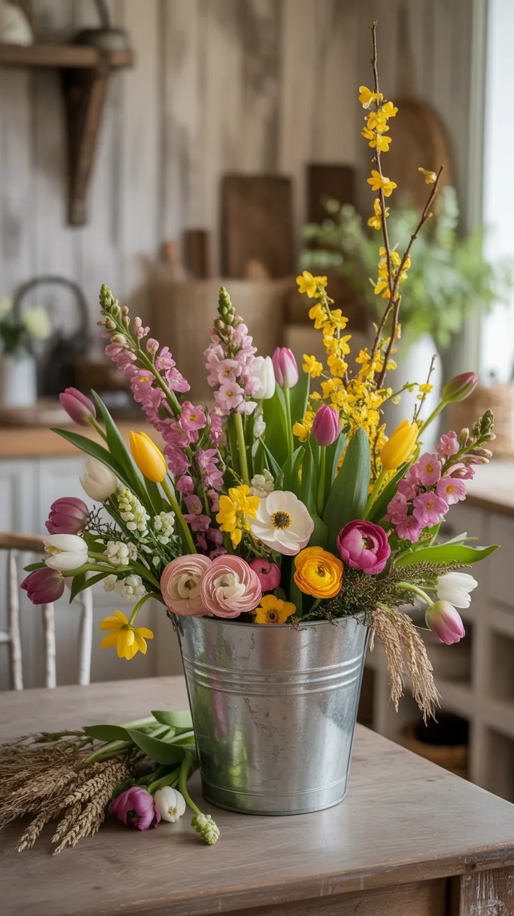 7. Farmhouse Bucket Bouquets