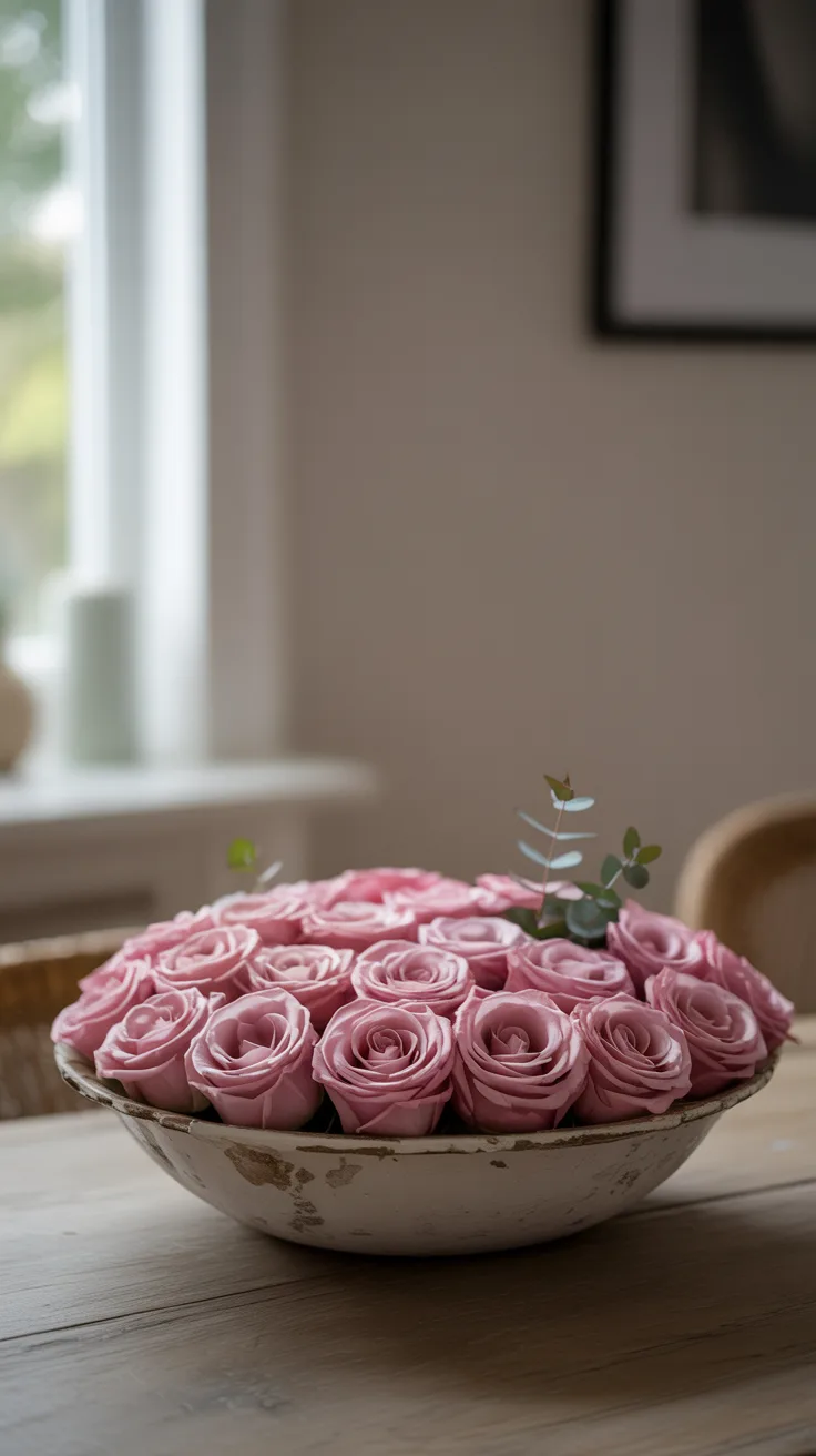 1. Simple Rose Bowl Arrangement