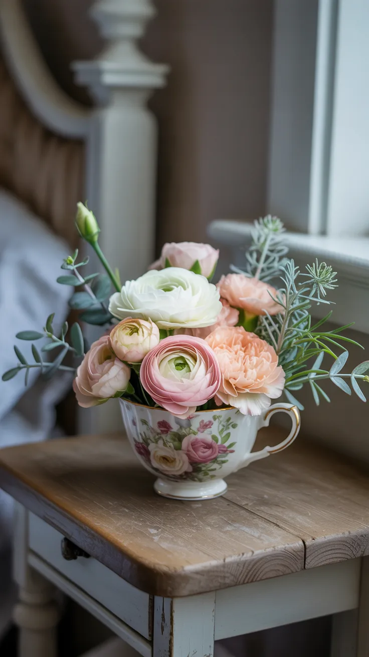 2. Vintage Teacup Flower Arrangement