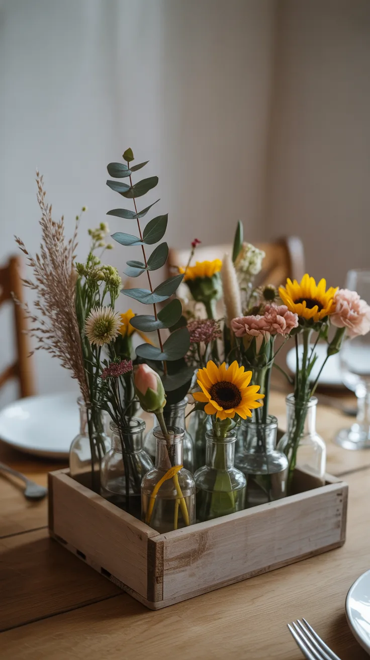 4. Wooden Crate Mini Flower Centerpiece