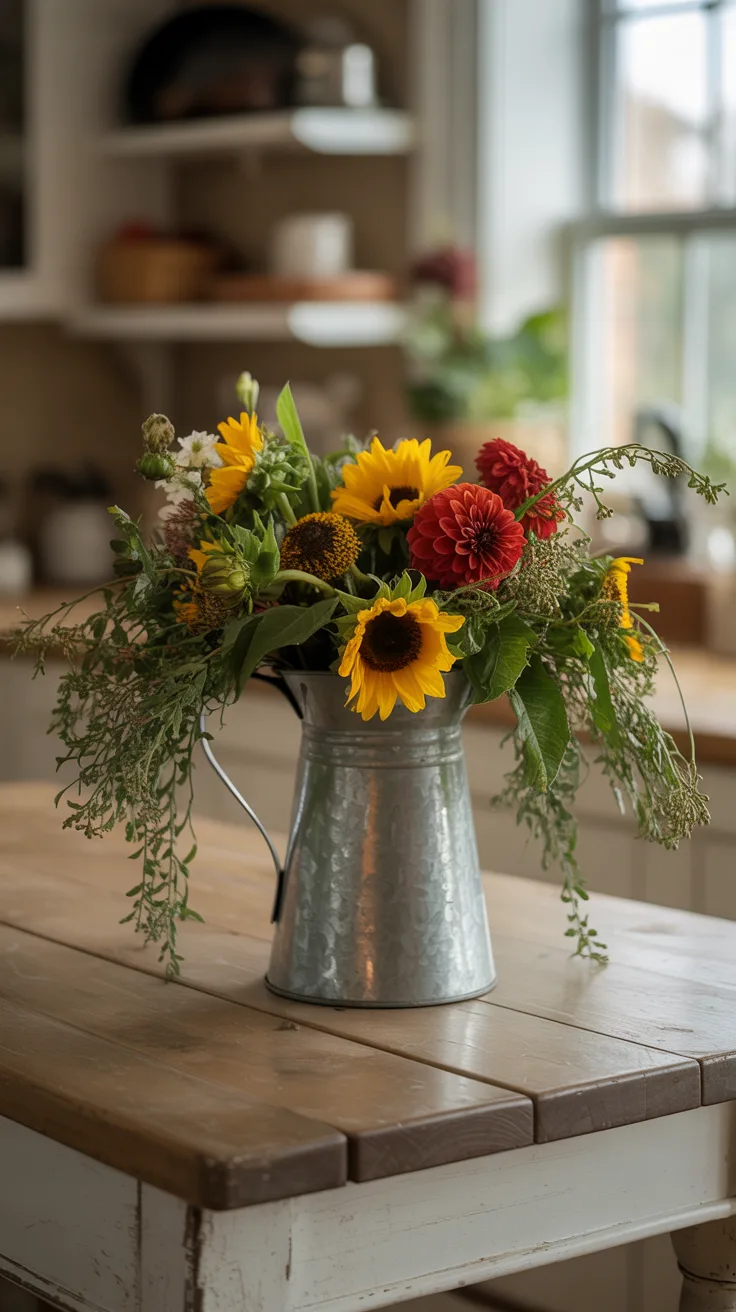 5. Galvanized Metal Pitcher Arrangement