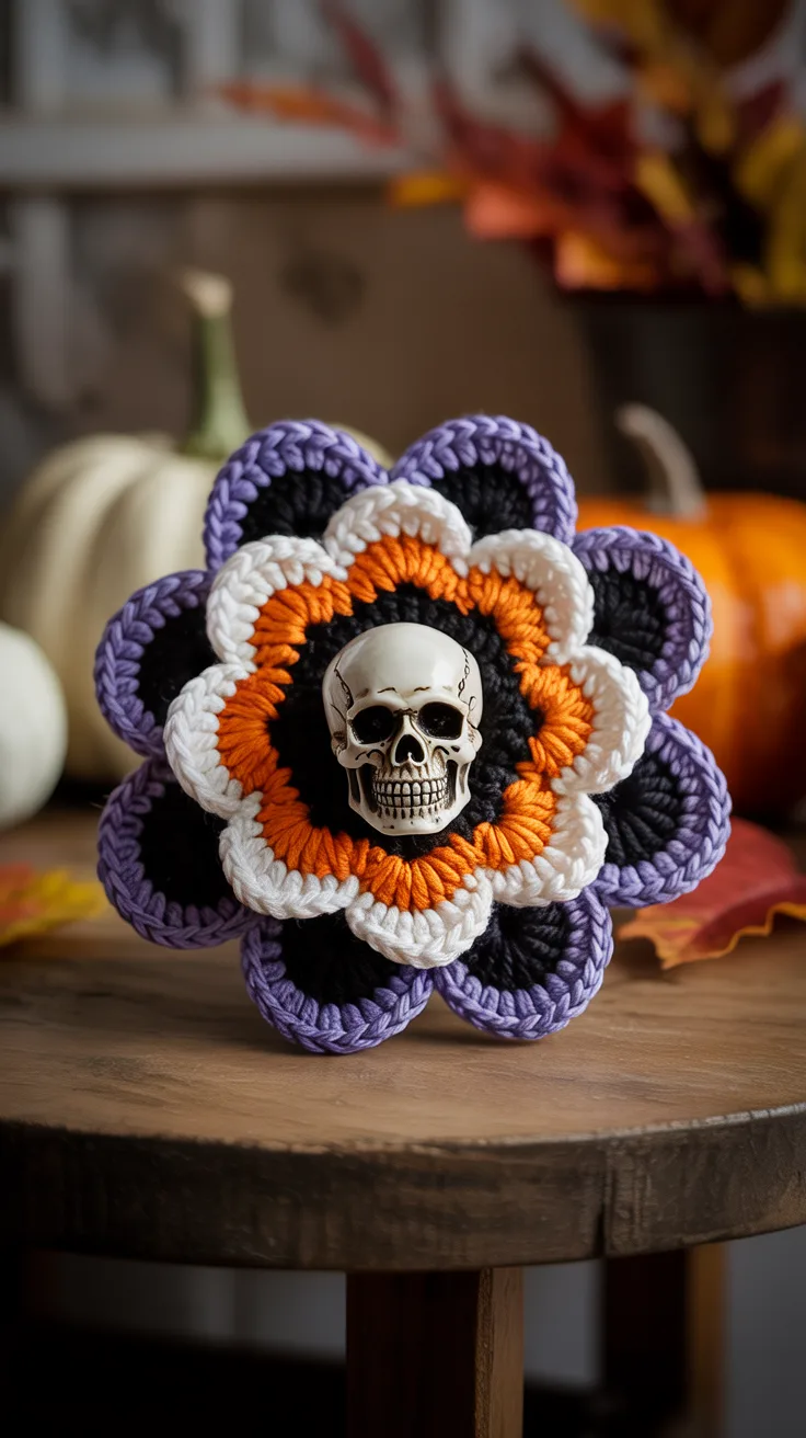 10. Skull Center Crochet Flower