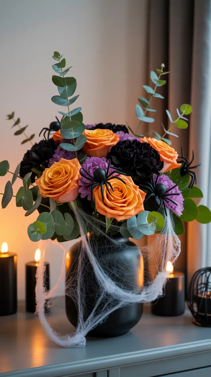 11. Create a Spider-Themed Floral Arrangement