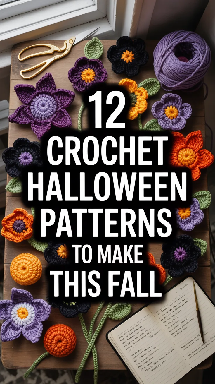 12 Crochet Halloween Flower Patterns to Make This Fall – Pinterest image