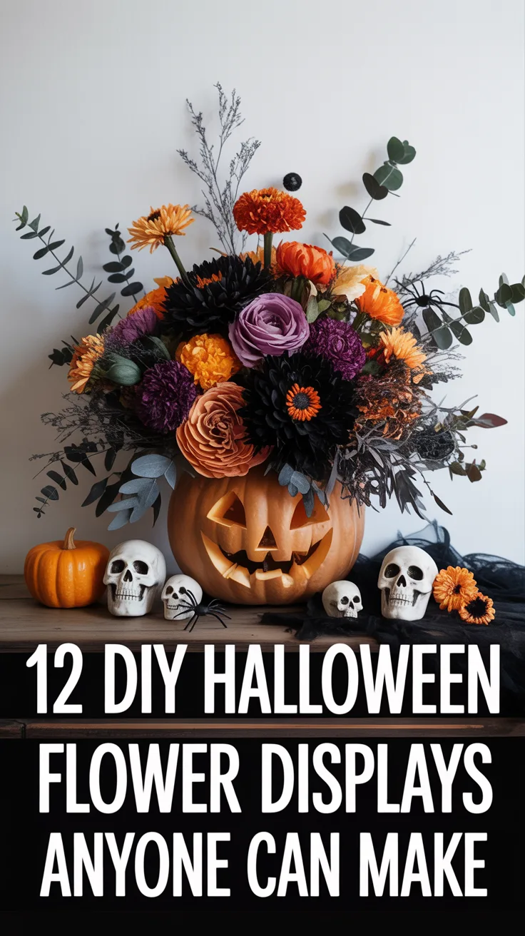 12 DIY Halloween Flower Displays Anyone Can Make – Pinterest image