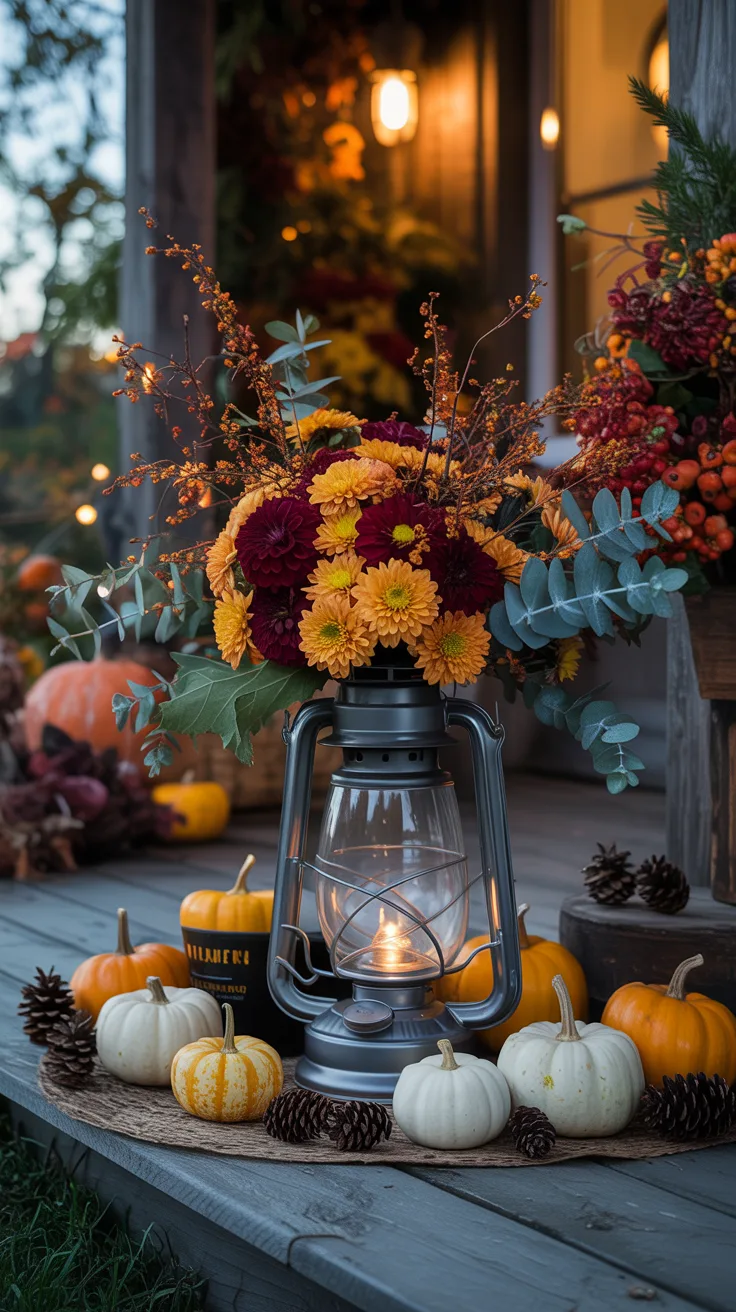 12. Fill Lanterns with Seasonal Flowers