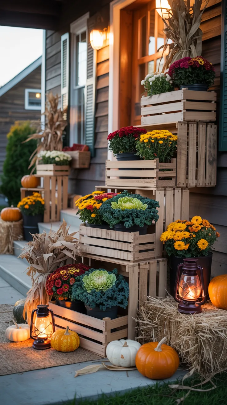 13. Style Wooden Flower Crates on Your Front Porch