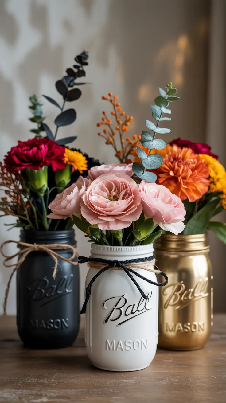 14. Make Mini Halloween Mason Jar Bouquets