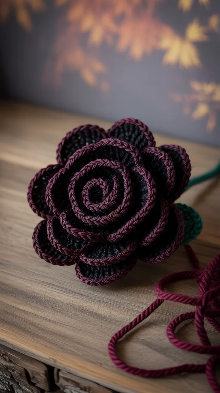 4. Black Rose Crochet Flower