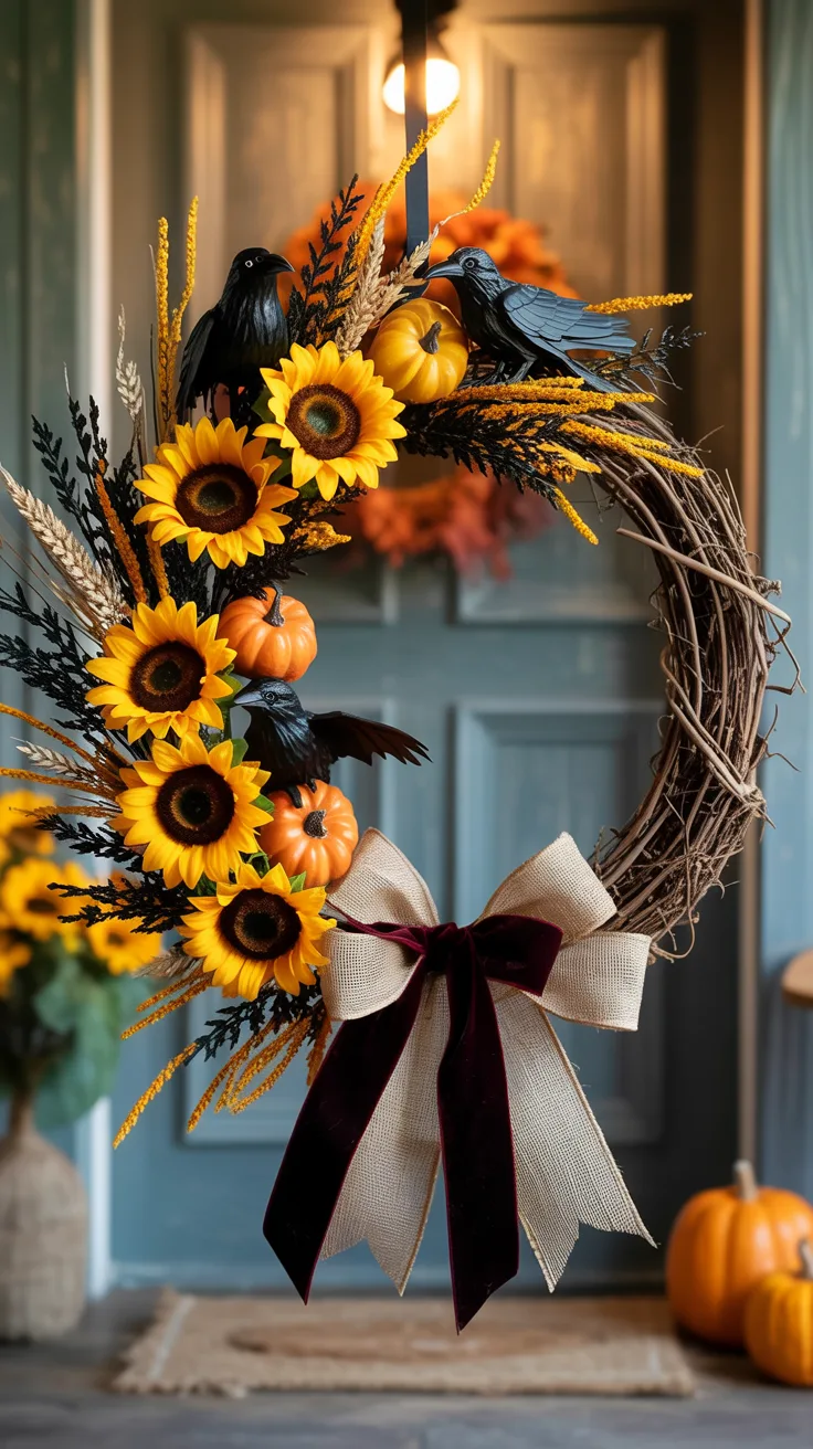 4. Build a Sunflower Halloween Door Wreath