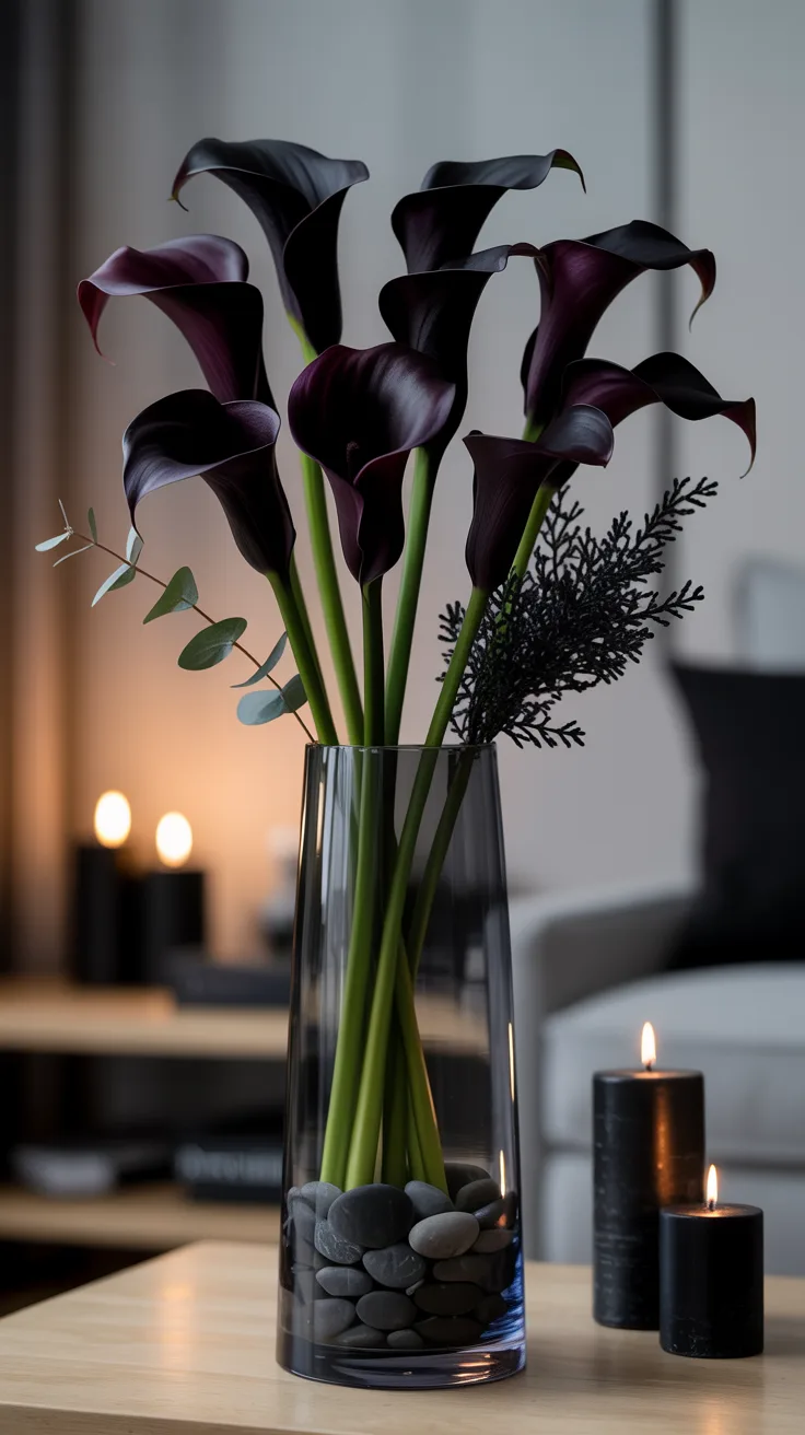 6. Arrange Black Calla Lilies in a Tall Vase