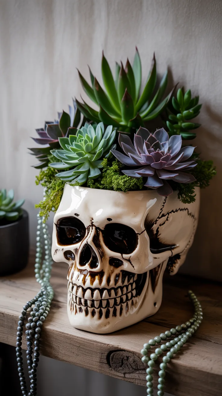 6. Plant a Halloween Skull Succulent Garden