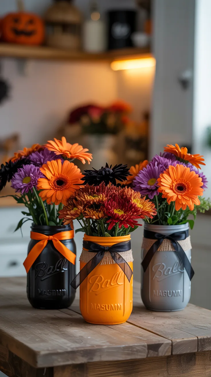 7. Halloween Mason Jar Flowers
