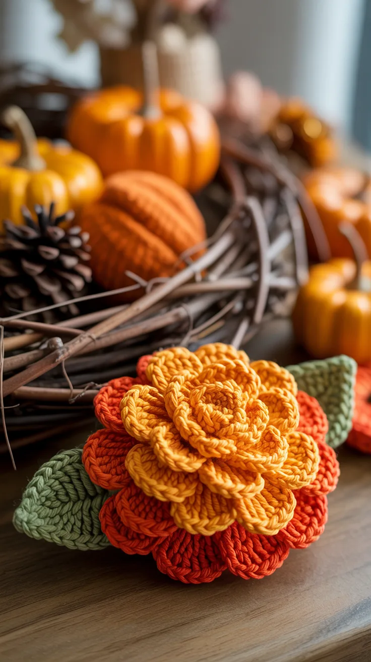 8. Autumn Marigold Crochet Flower