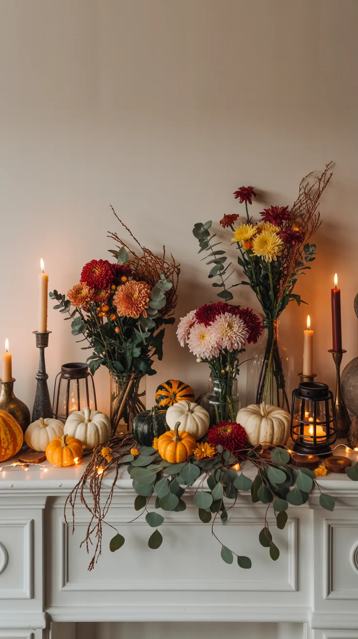 9. Decorate Your Fireplace Mantel with Seasonal Flowers