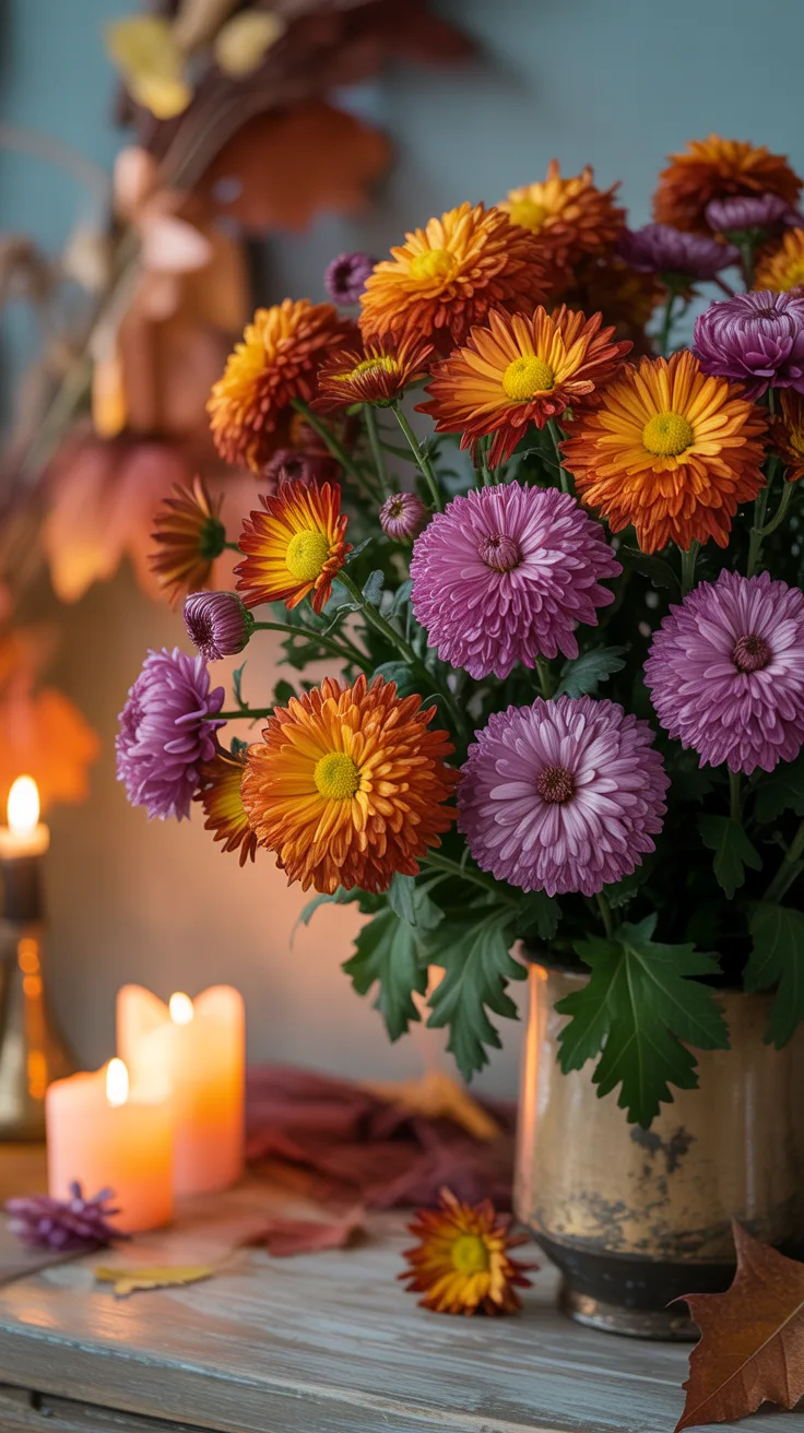 2. Orange and Purple Chrysanthemum Arrangement