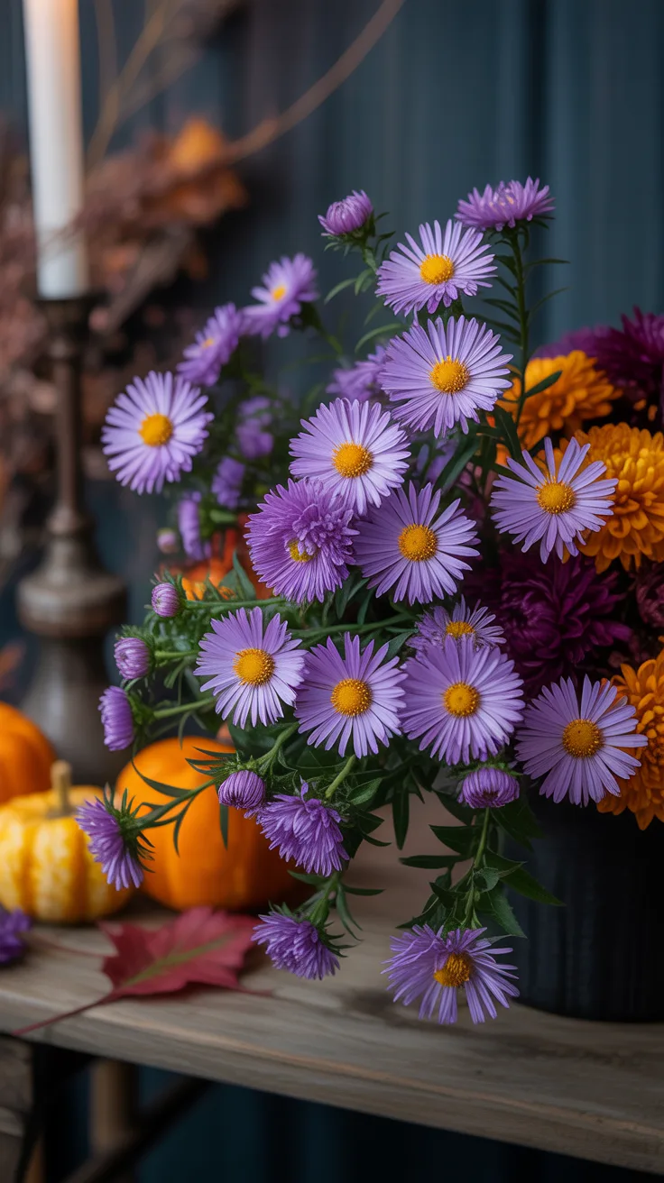 8. Purple Aster Halloween Arrangement