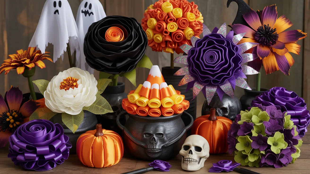 10 Halloween Ribbon Flowers for Bouquets, Wreaths & Crafts hero image