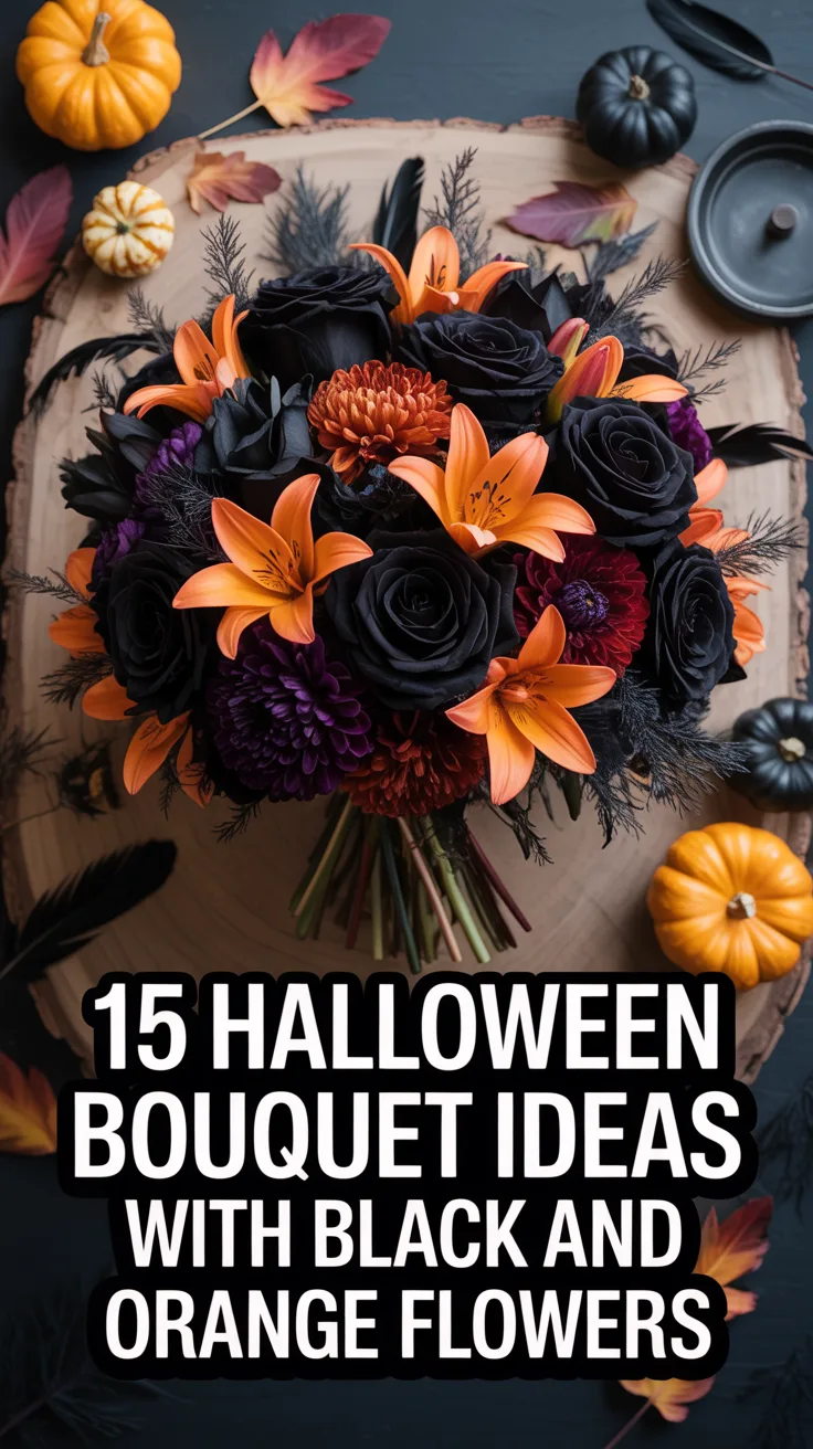 15 Halloween Bouquet Ideas with Black and Orange Flowers – Pinterest image