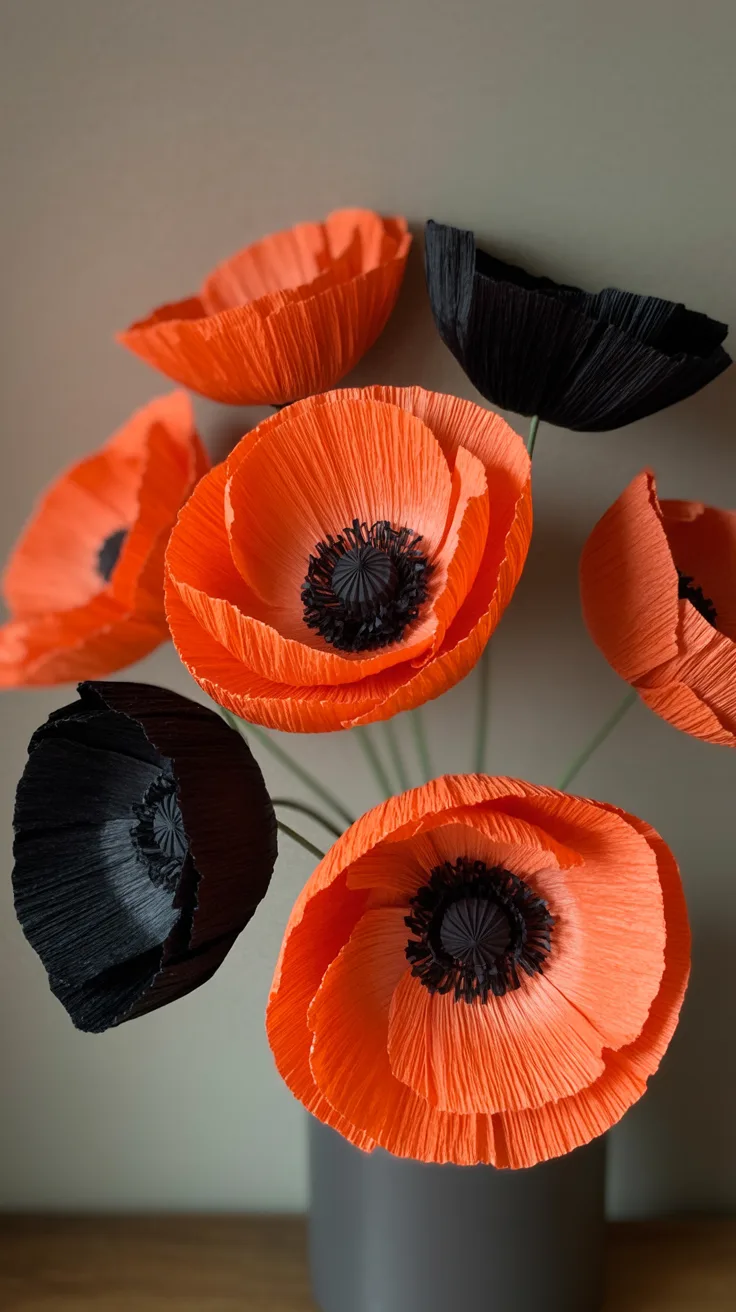 2. Crepe Paper Poppies in Orange and Black