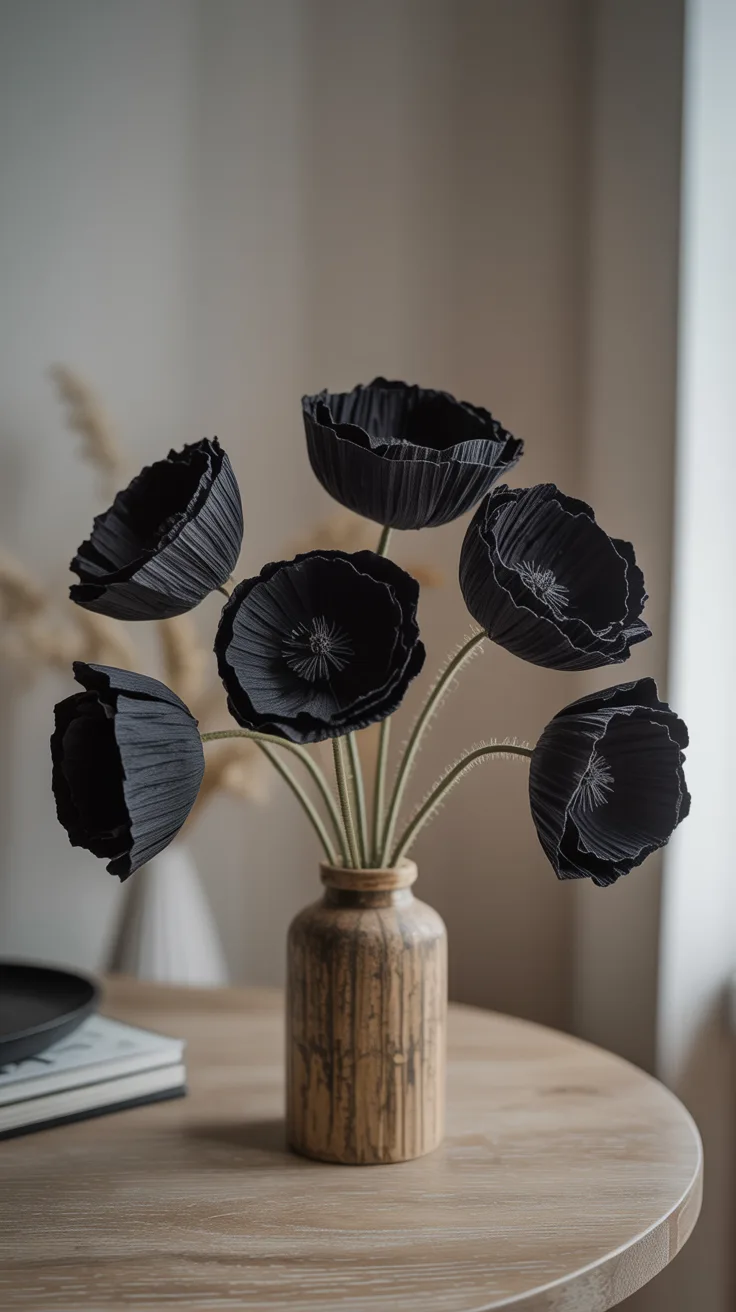 3. Black Crepe Paper Poppies