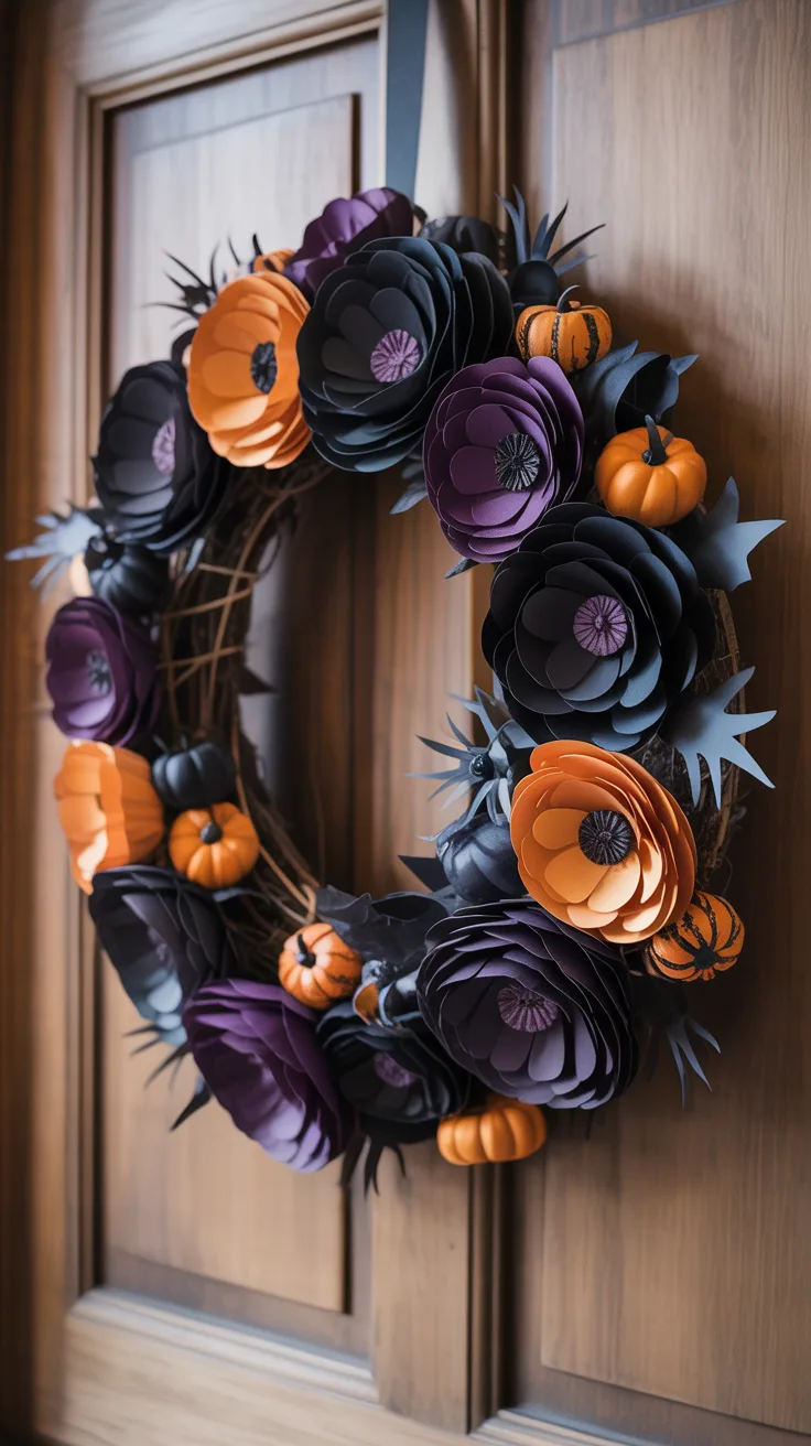 7. Halloween Paper Flower Wreath